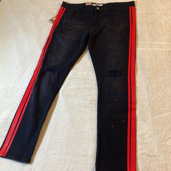 Reelistik NWT Red Paint Skinny Jeans - 40x32 Designer Men’s Jeans Black Jeans - Picture 2 of 8